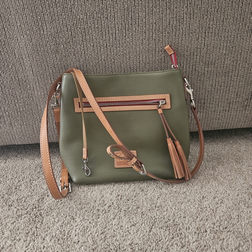 Elegant Olive Green Crossbody Bag with Tan Accents